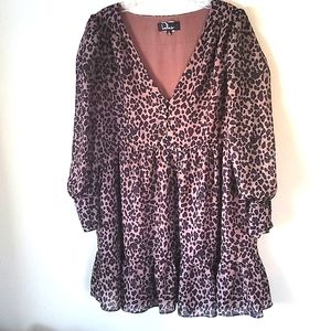 Lulus Leopard feminine Flerty  Oversize boho  Babydoll Dress Size S